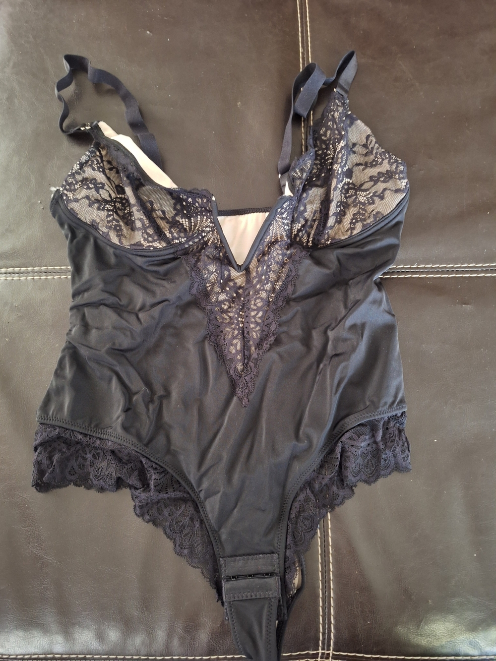 Women's Navy Lace Bodysuit - Elegant Lace Trim